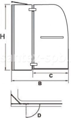 Шторка на ванну стеклянная RGW SC-13 90х150 схема