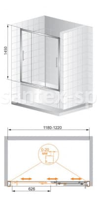 стеклянная шторка для ванной cezares trio-v-22 190х145